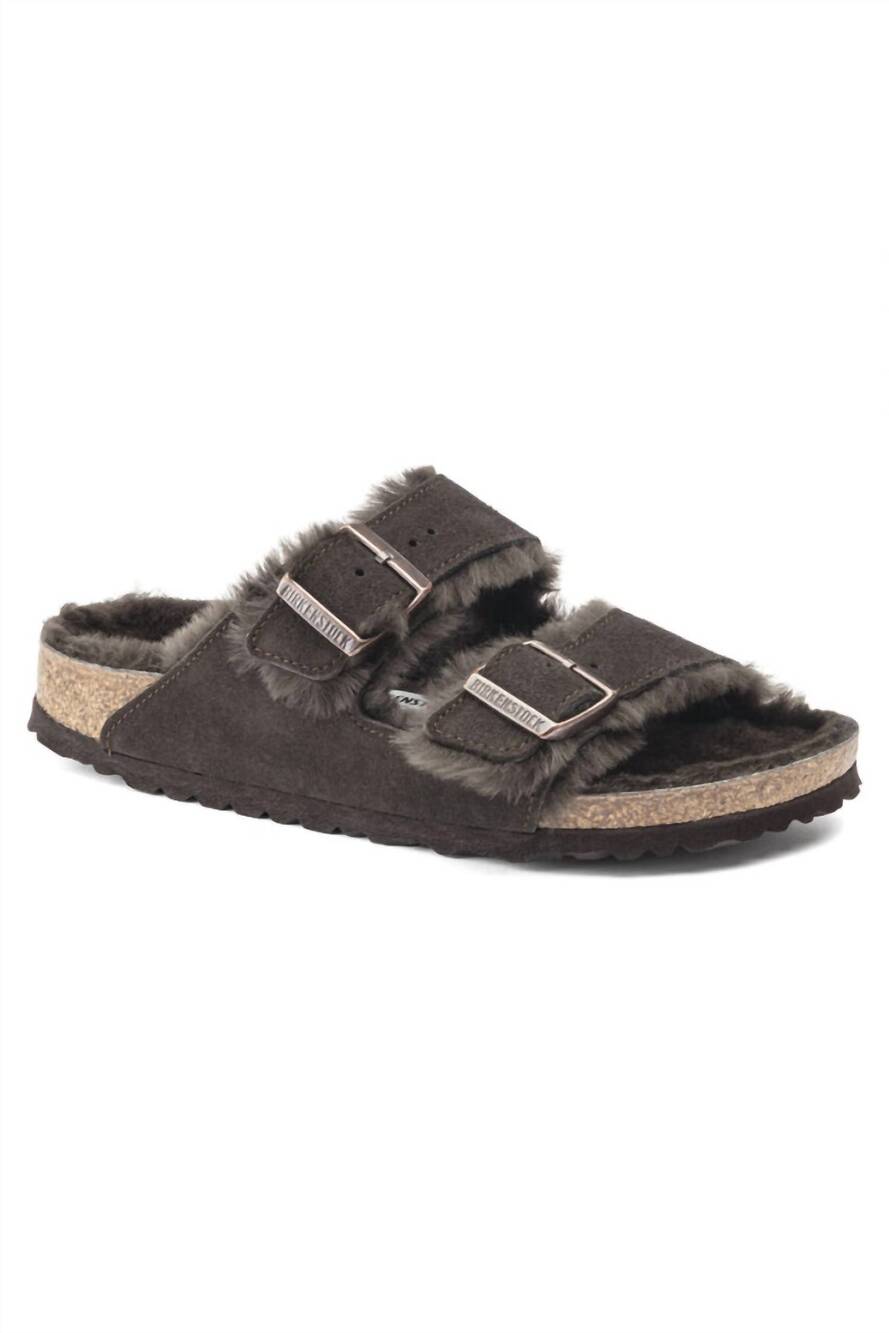NEW BIRKENSTOCK unisex arizona shearling suede leather sandals in mocha